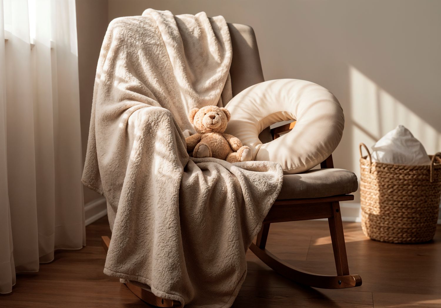 Salon cocooning avec un plaid beige