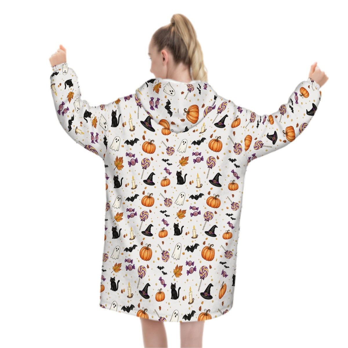 Pull plaid Halloween porté, poche kangourou