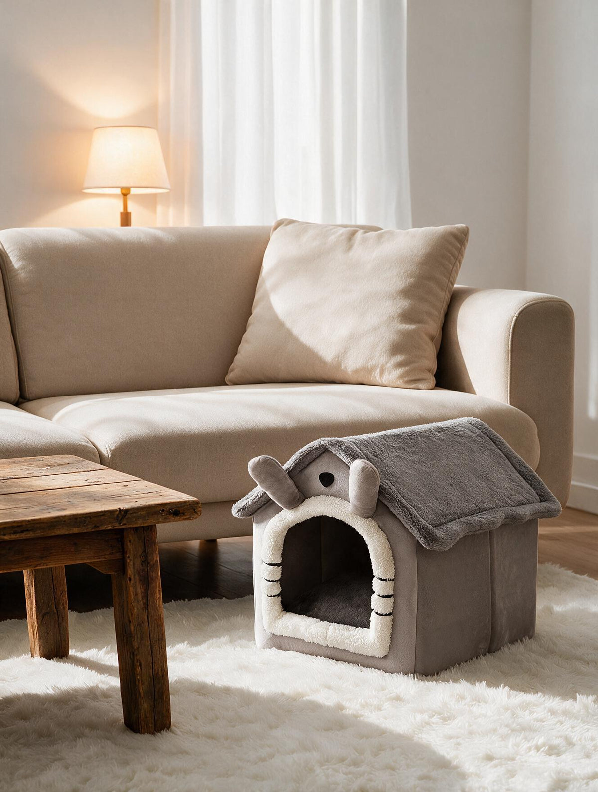 Panier maison pour chien coloris gris