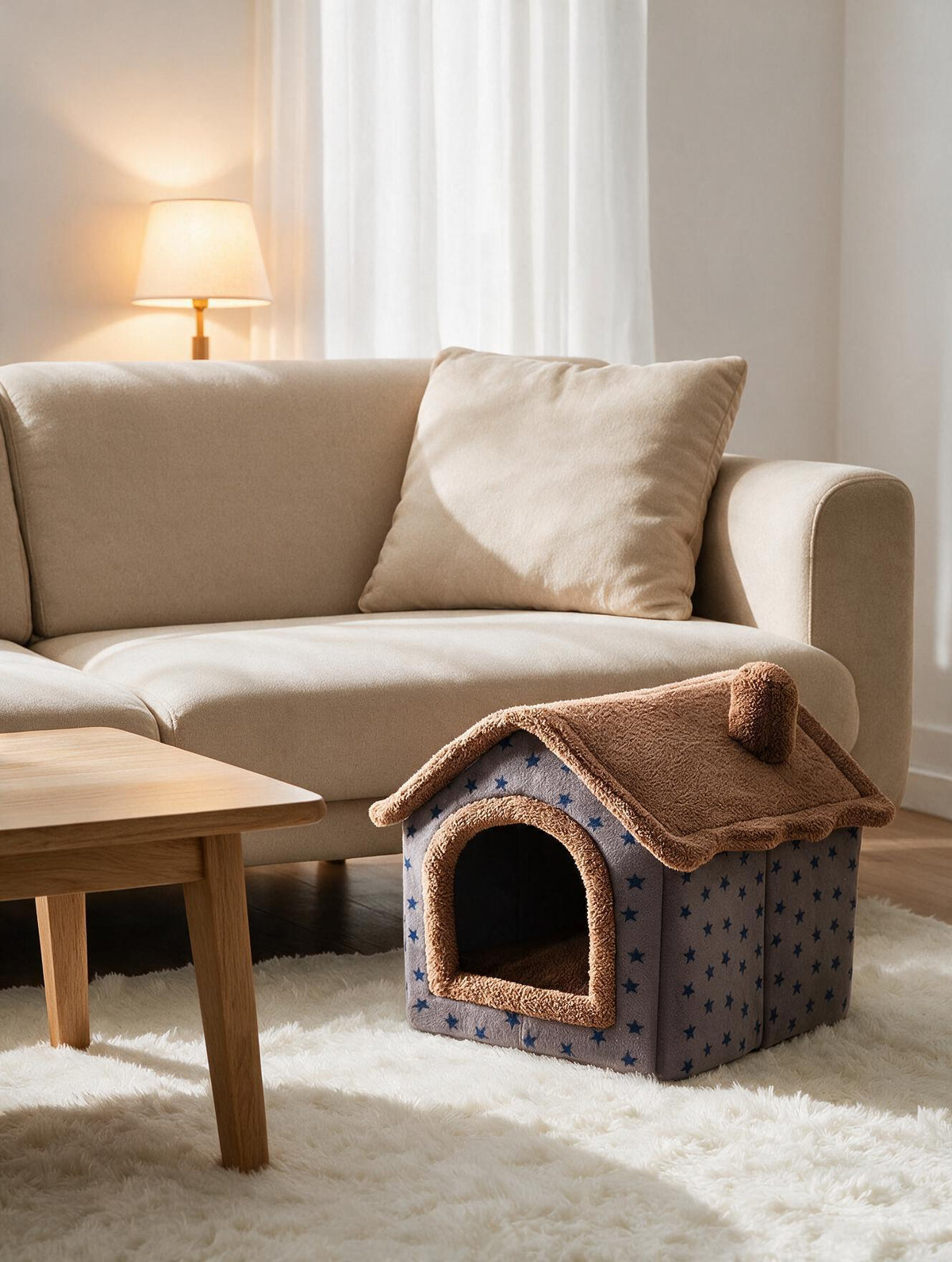 Panier maison pour chien coloris marron