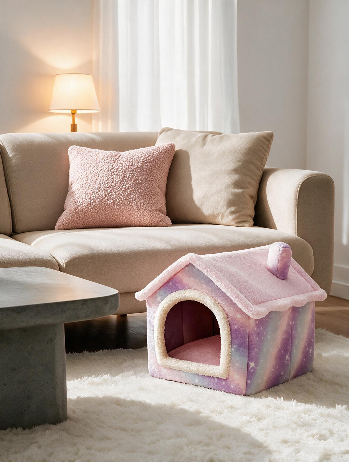 Panier maison pour chien coloris rose