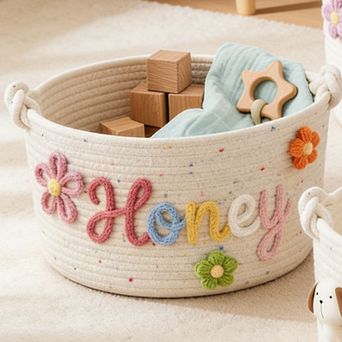 Panier de rangement bébé personnalisé finition 5 couleurs