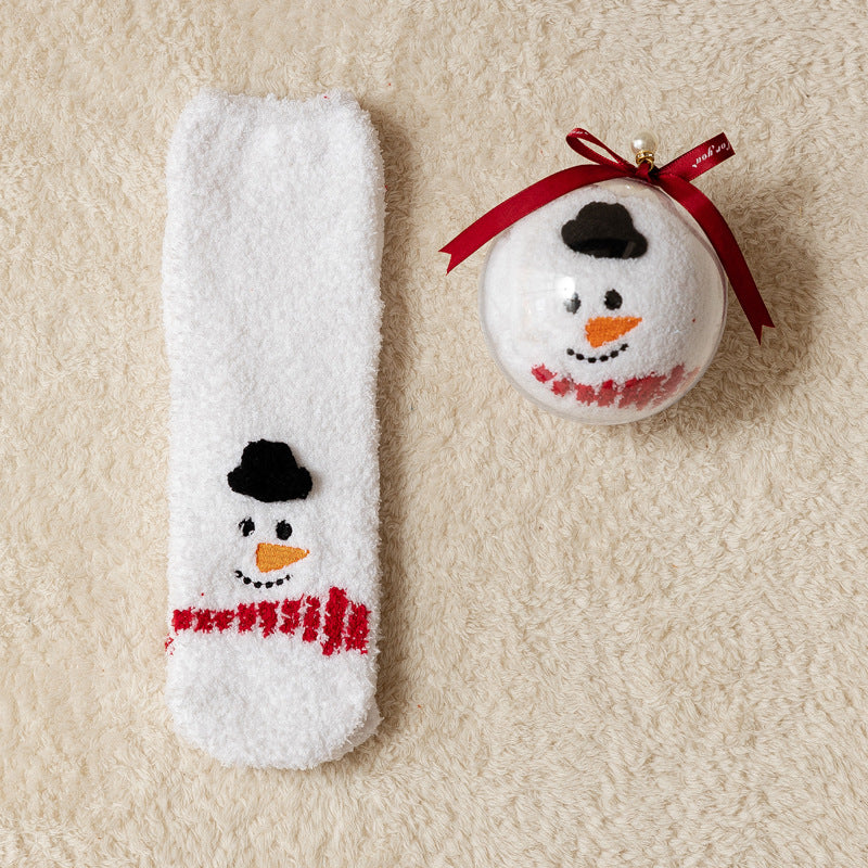 Boule chaussette motif bonhomme de neige blanc