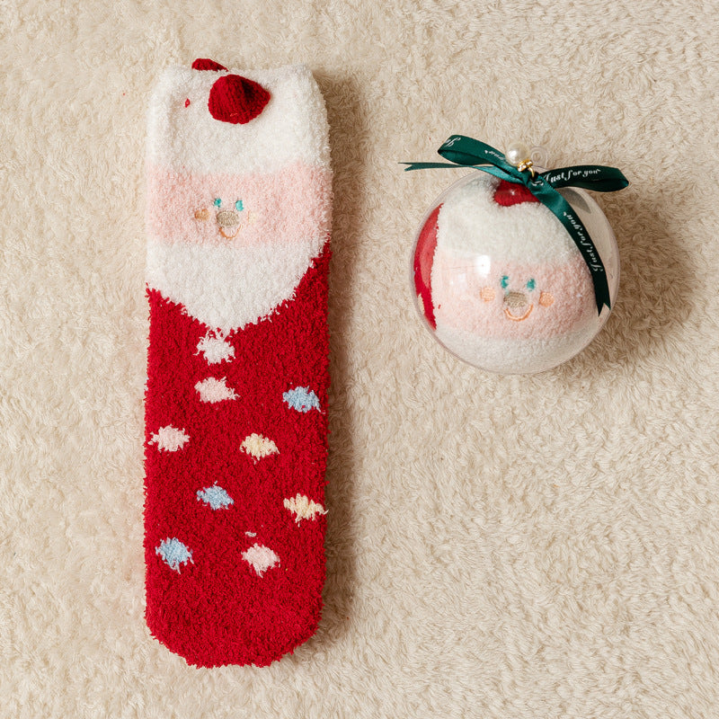 Boule chaussette coloris blanc et rouge