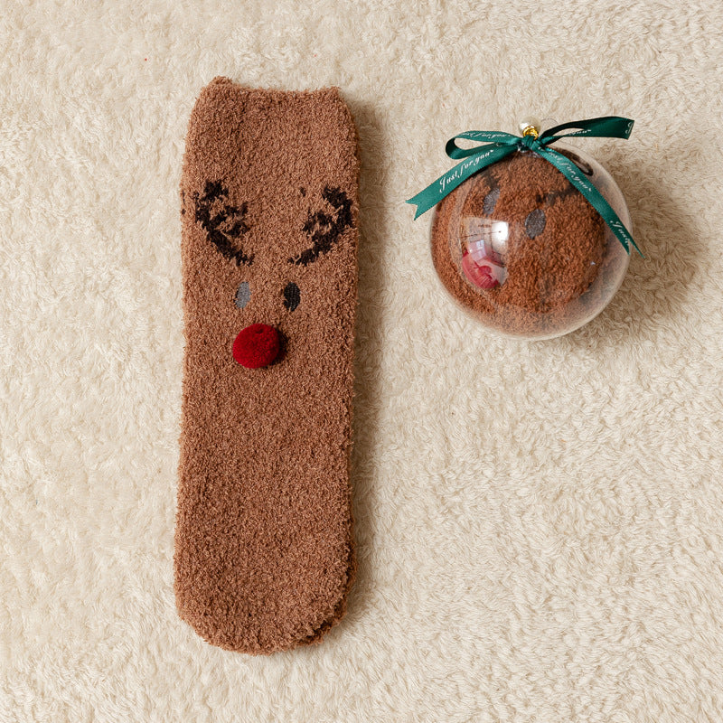 Boule chaussette motif renne marron