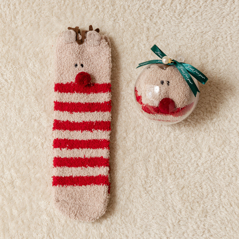 Boule chaussette motif renne marron et rouge