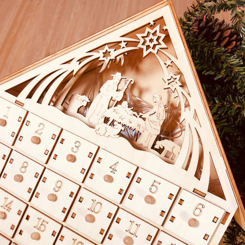 Calendrier de l'avent en bois à vingt-quatre tiroirs