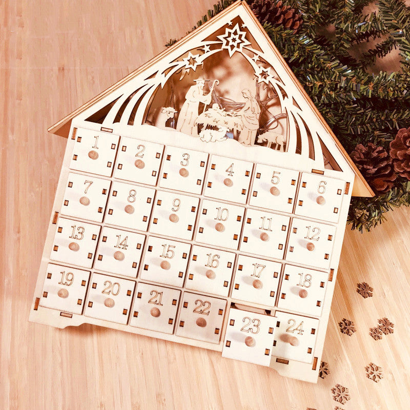 Détail des tiroirs du calendrier de l'avent en bois