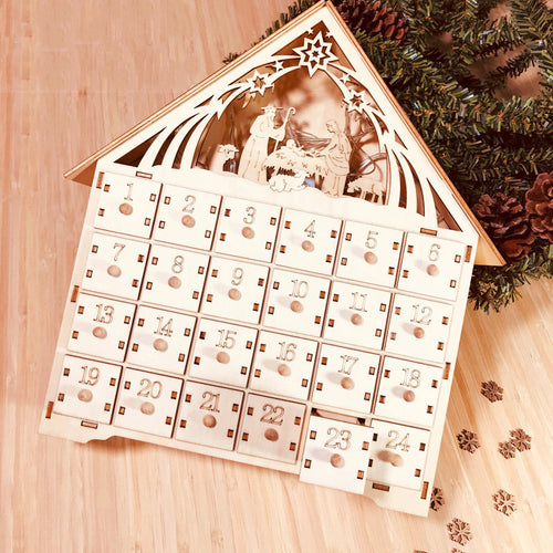 Détail des tiroirs du calendrier de l'avent en bois