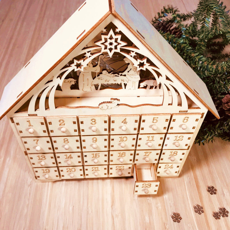 Calendrier de l'avent en bois, vue de face
