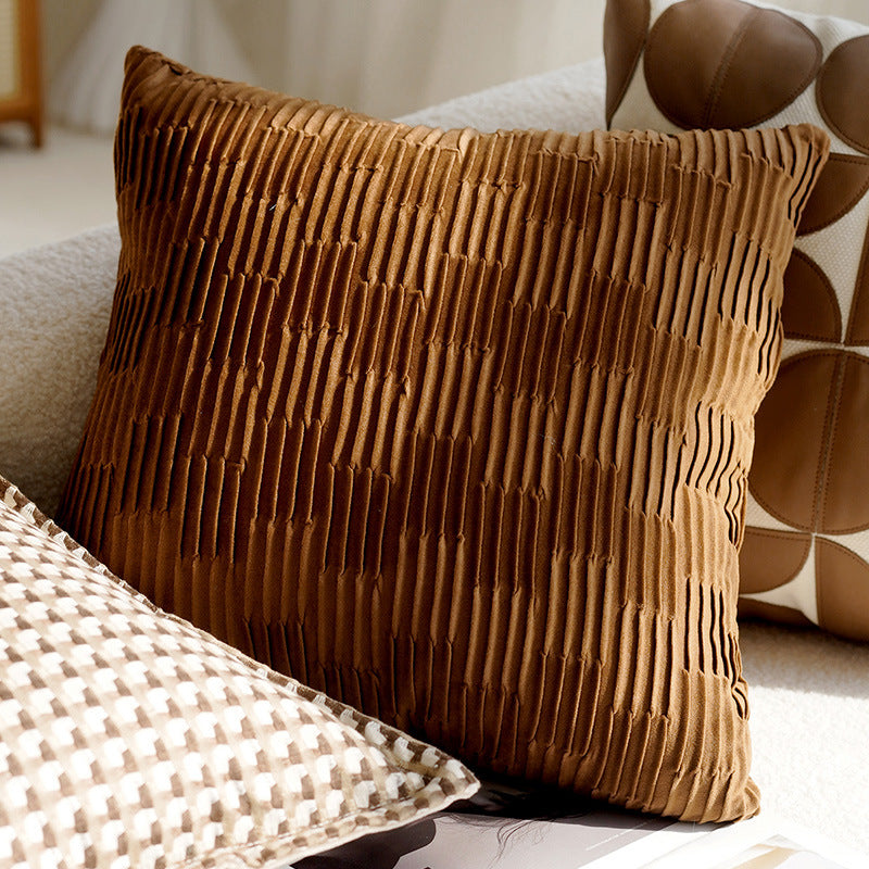 Housse de coussin lignes verticales marron