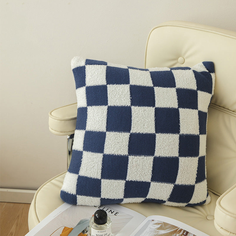 Housse de coussin damier coloris bleu