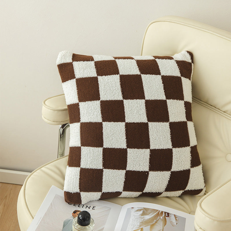 Housse de coussin damier coloris marron