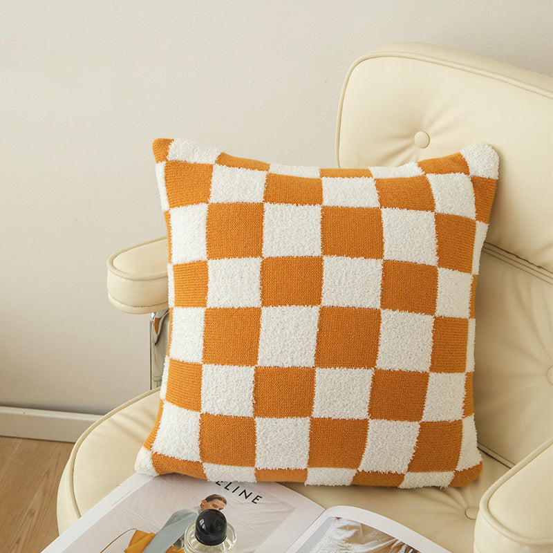 Housse de coussin damier coloris orange