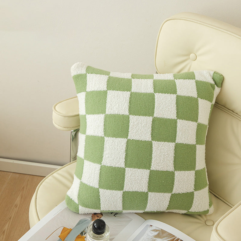 Housse de coussin damier coloris vert