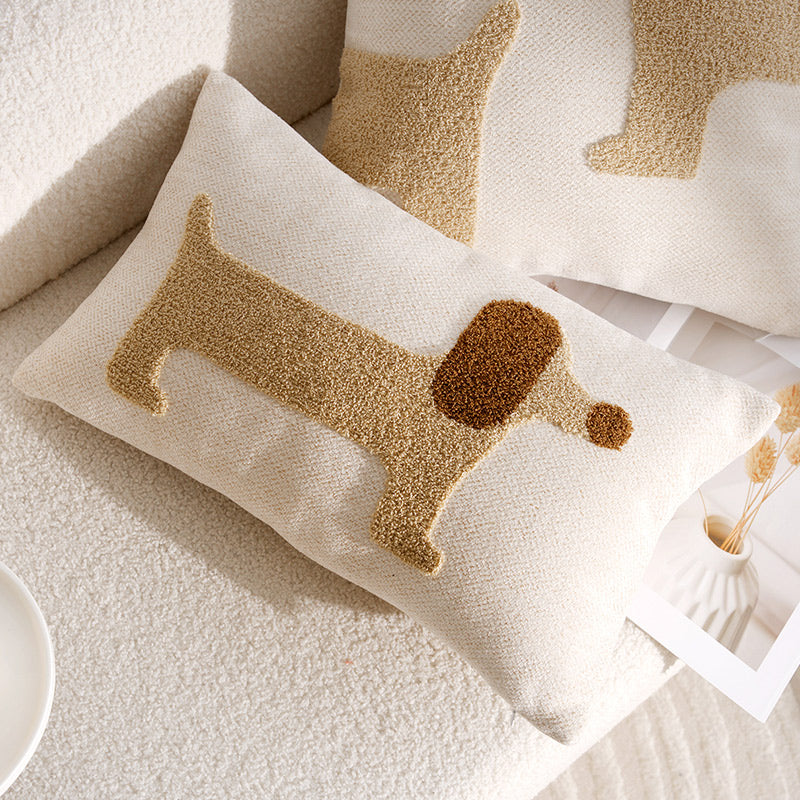 Coussin toile motif chien beige et marron 30 x 50 cm