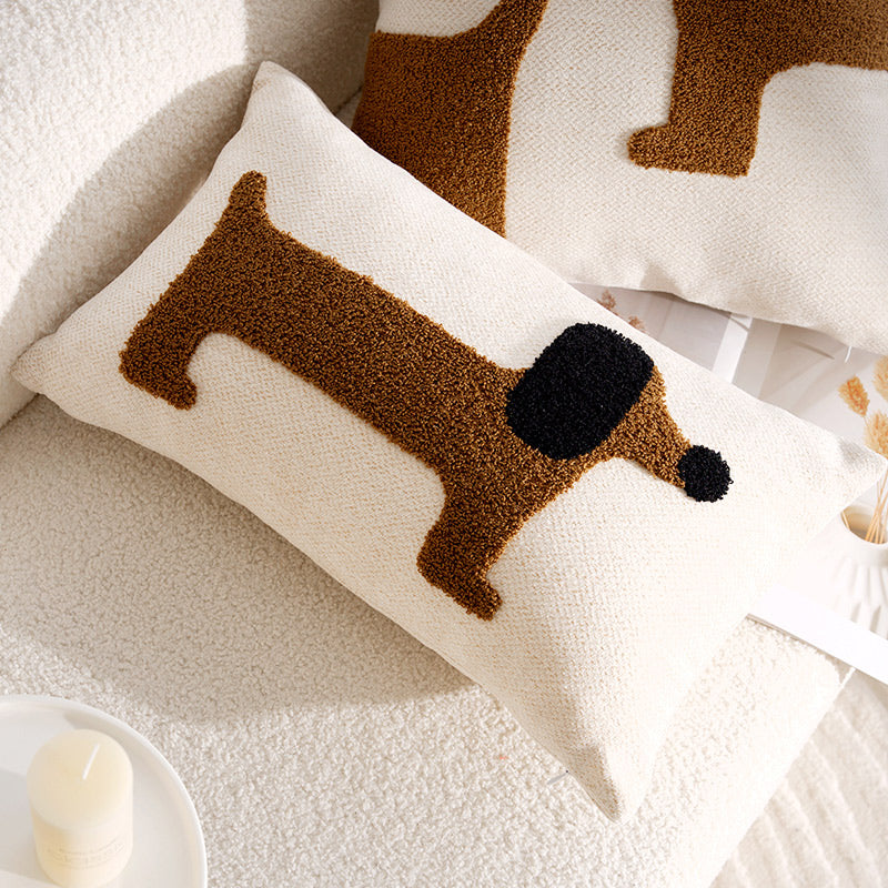 Coussin toile motif chien marron et noir 30 x 50 cm