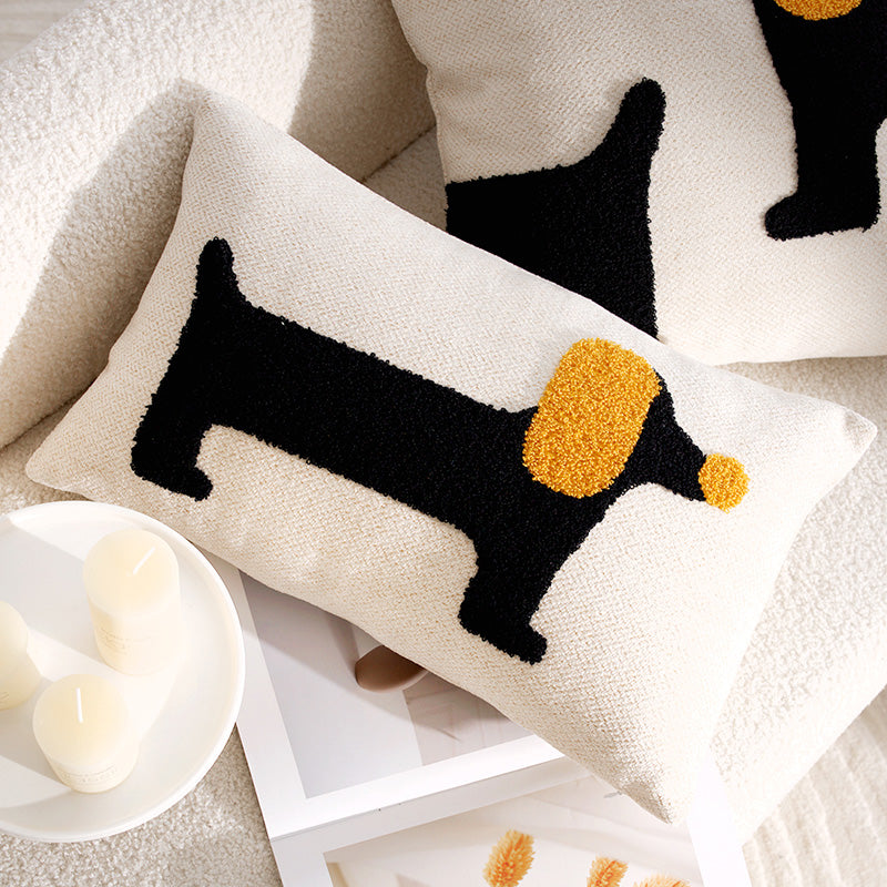 Coussin toile motif chien noir et jaune 30 x 50 cm