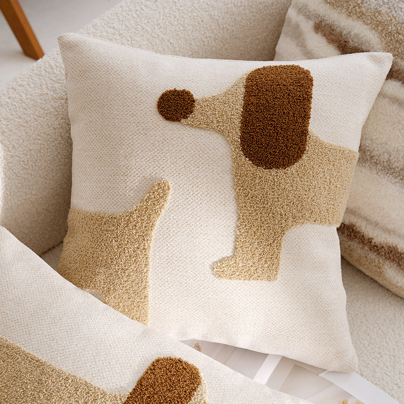 Coussin toile motif chien beige et marron 45 x 45 cm