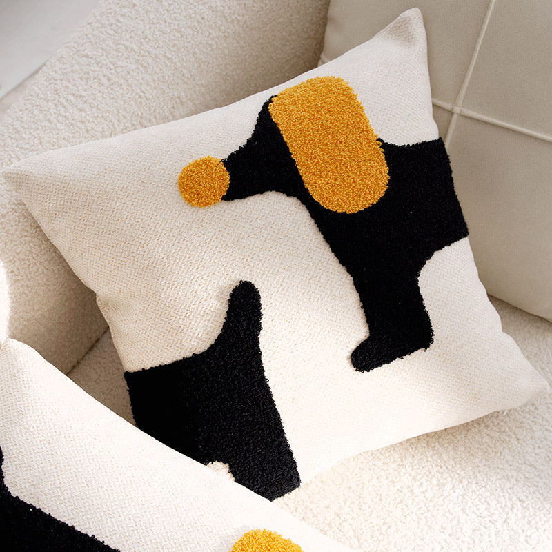 Coussin toile motif chien noir et jaune 45 x 45 cm