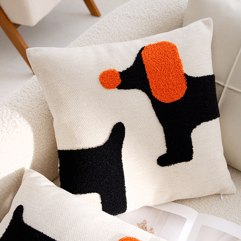 Coussin toile motif chien noir et orange 45 x 45 cm
