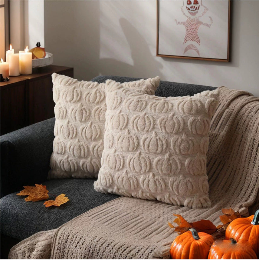 Housse de coussin Halloween motif citrouilles beiges