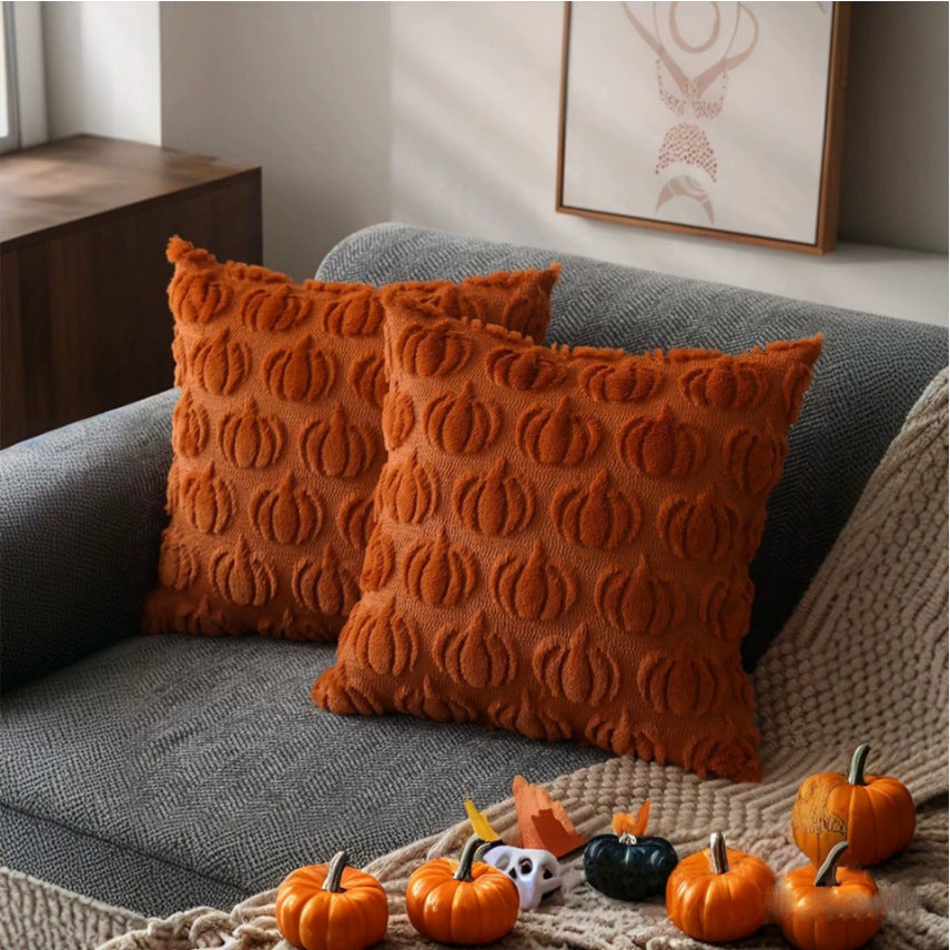 Housse de coussin motif citrouilles orange