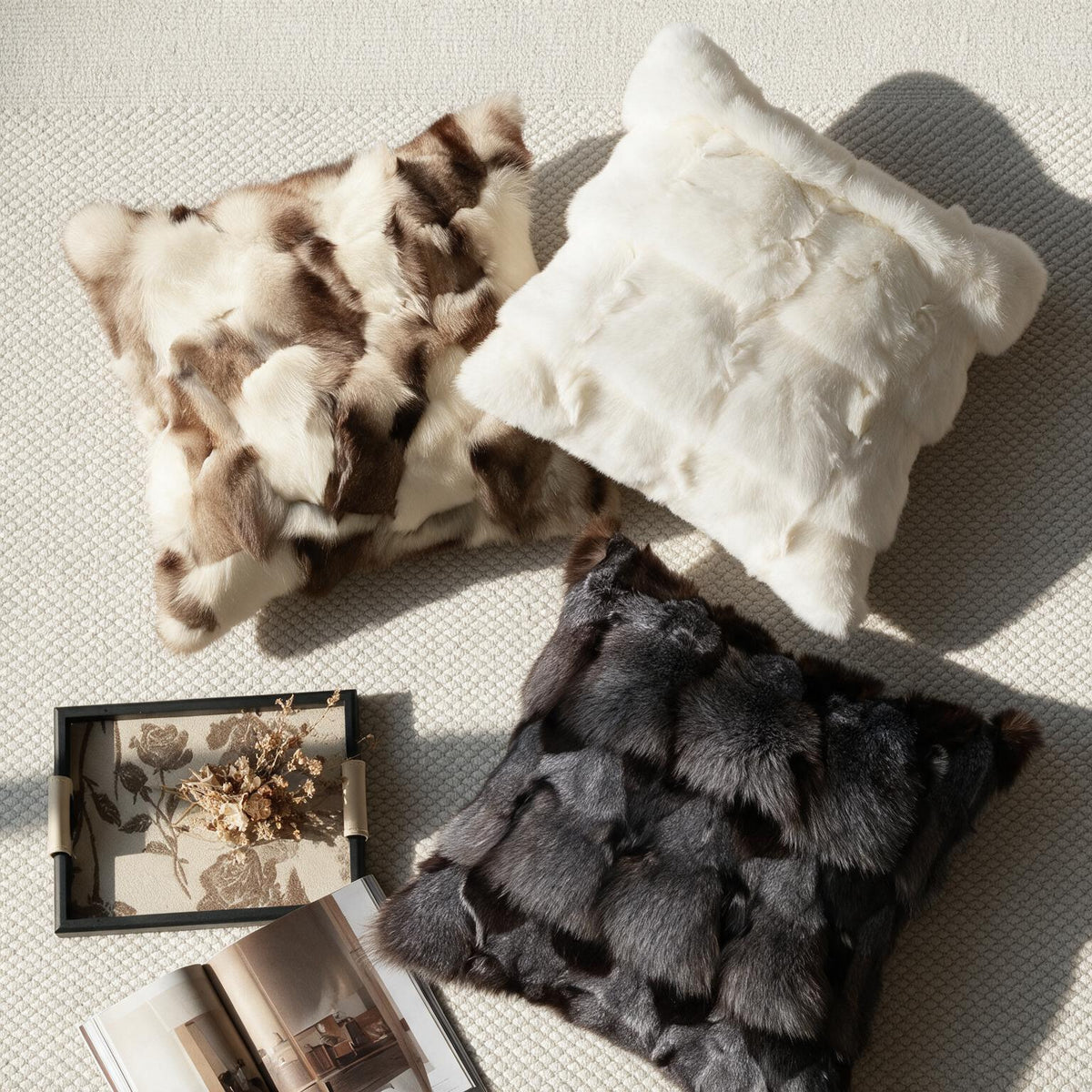 Coussins en fausse fourrure longue en ambiance