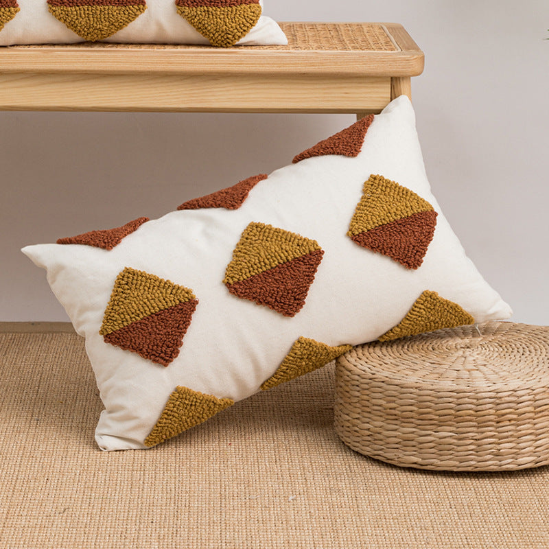 Housse de coussin touffetée motif losange 30 x 50 cm