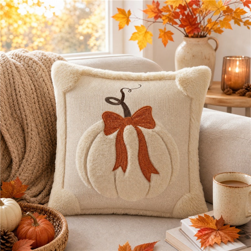 Housse de coussin Halloween citrouille beige