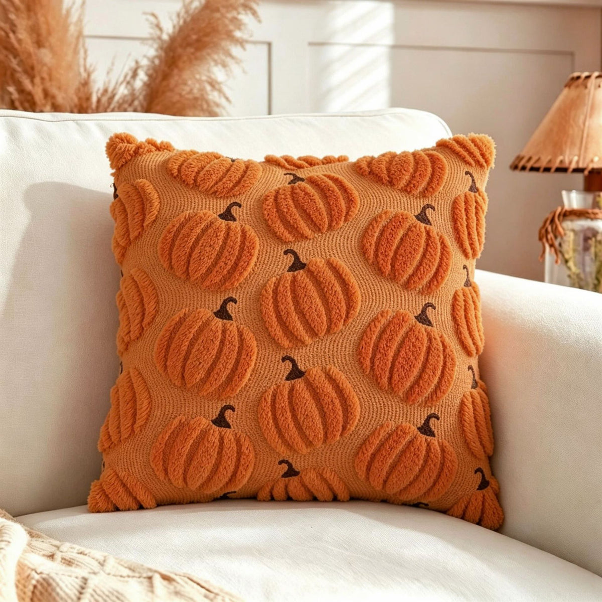 Housse de coussin Halloween motif citrouille orange