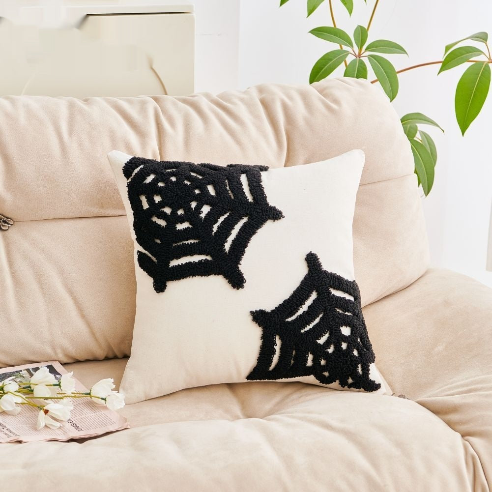 Housse de coussin Halloween motif toile d'araignée