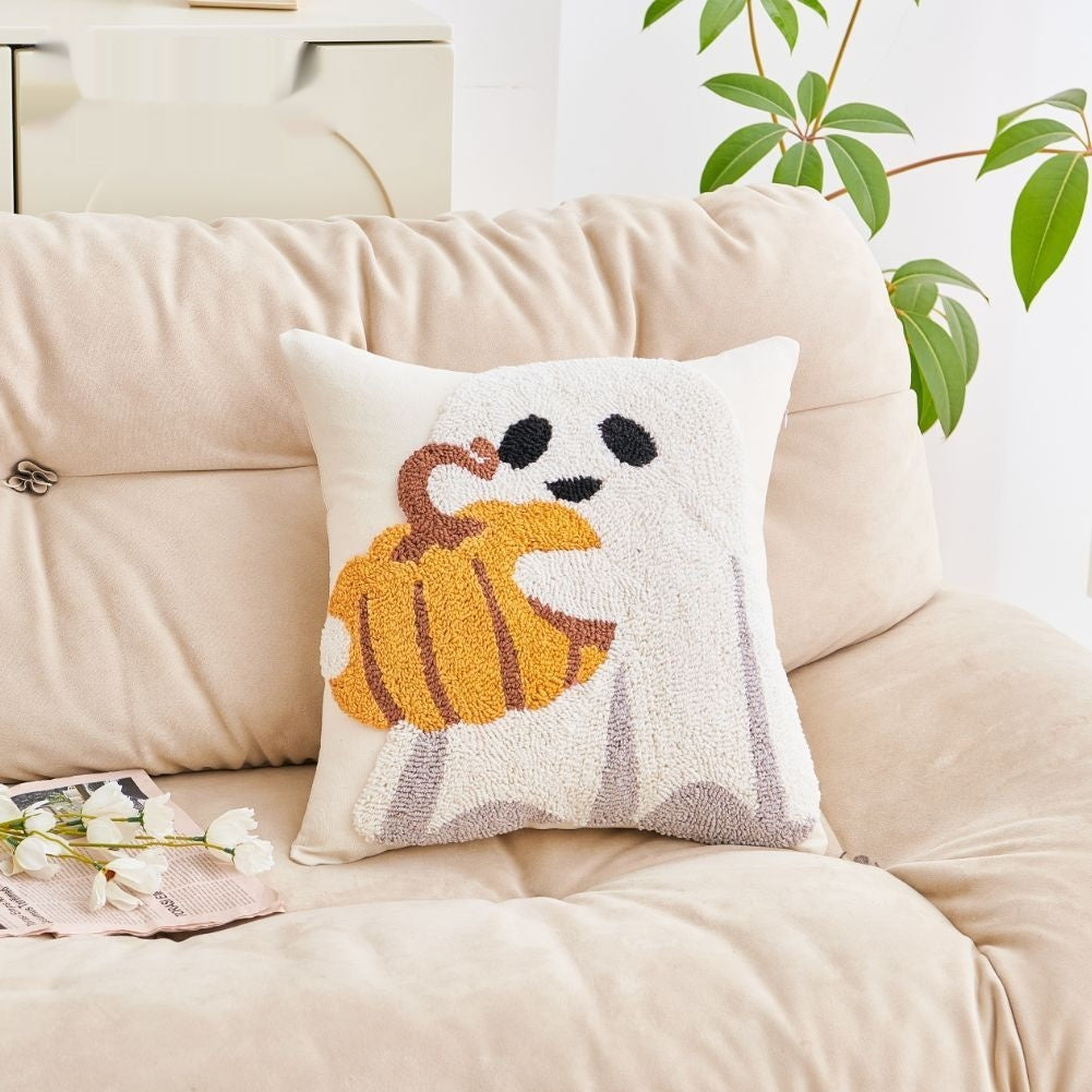 Housse de coussin Halloween motif fantôme citrouille