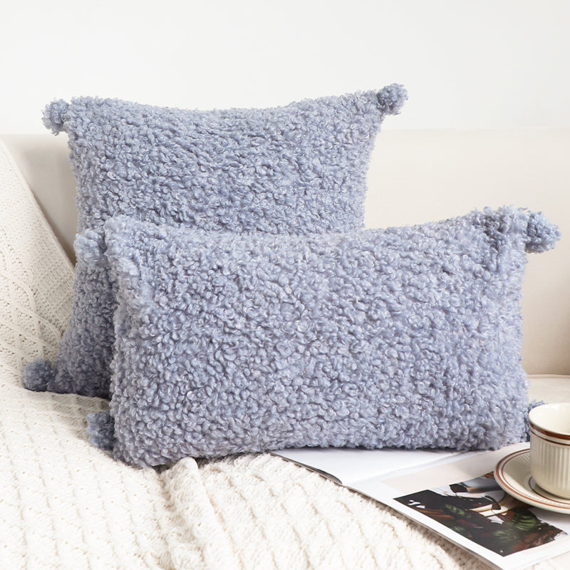 Coussin bouclette coloris gris bleu