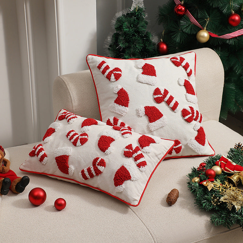 Housses de coussin de Noël touffetées en ambiance