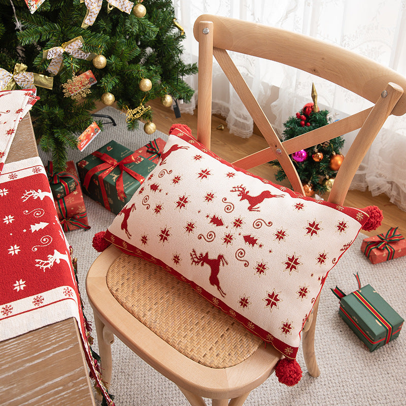 Coussin jacquard de Noël motif renne et sapin