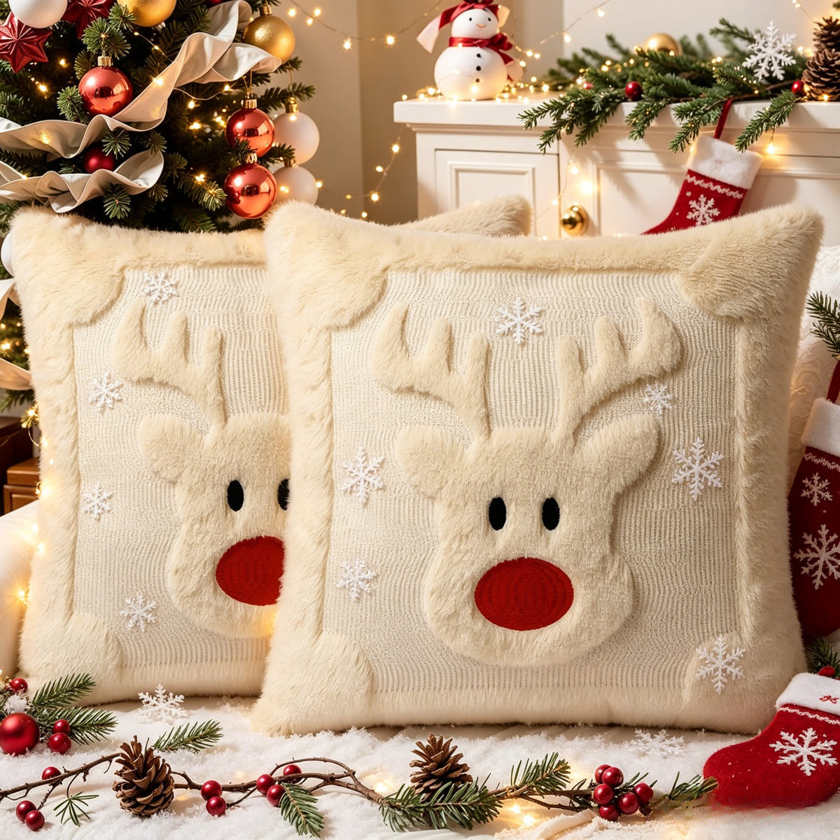 Housse de coussin de Noël motif renne