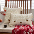 Housse de coussin brodée sapin, coloris beige et blanc