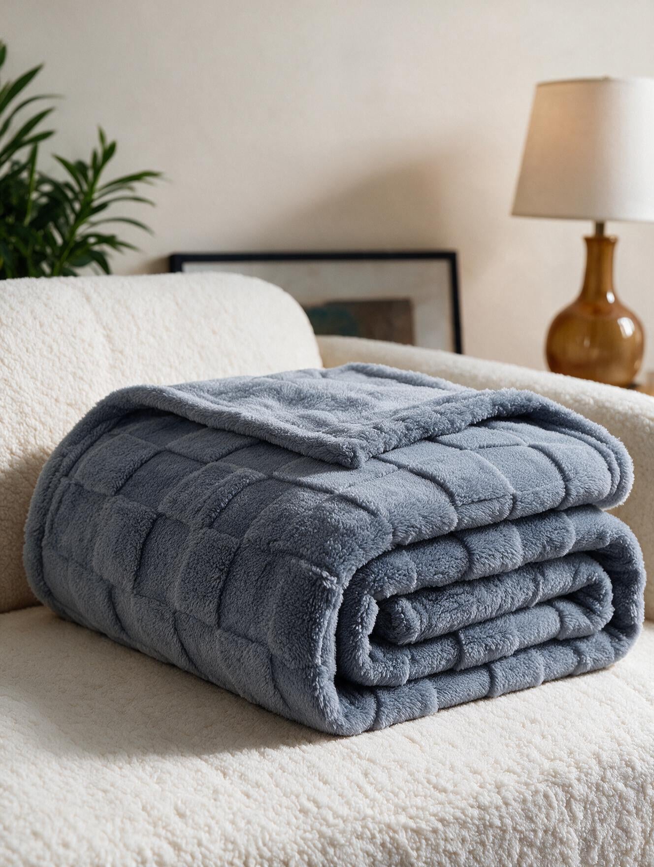 Plaid damier relief coloris bleu gris