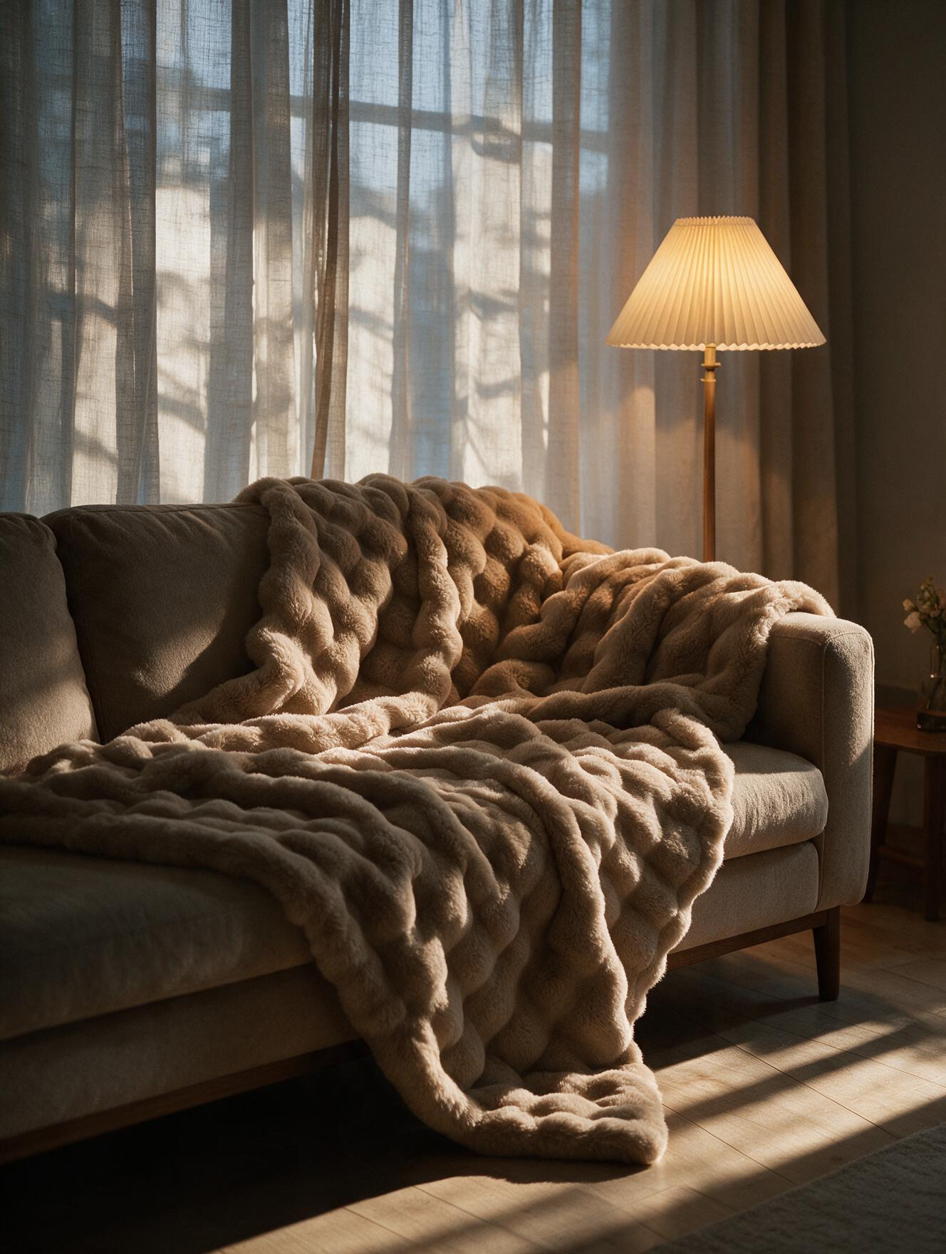 Plaid fausse fourrure Vagues dans un salon lumineux