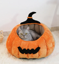 Panier citrouille pour chat dans un salon d'automne