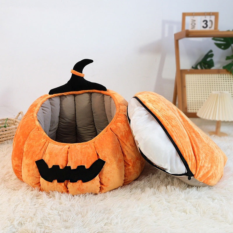 Panier citrouille pour chat vu de face