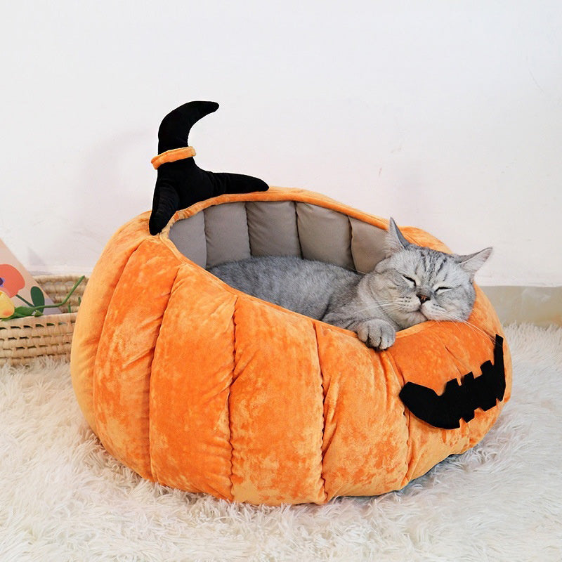 Panier citrouille pour chat vu de côté