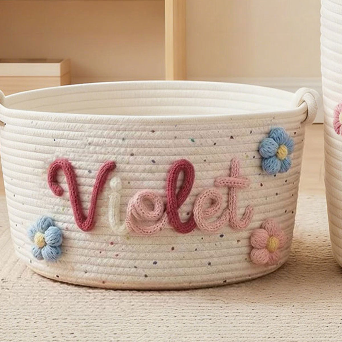 Panier de rangement bébé personnalisé finition 3 couleurs