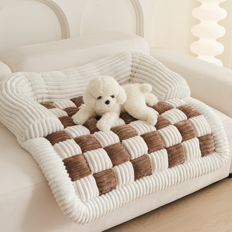 Tapis damier pour animaux coloris camel