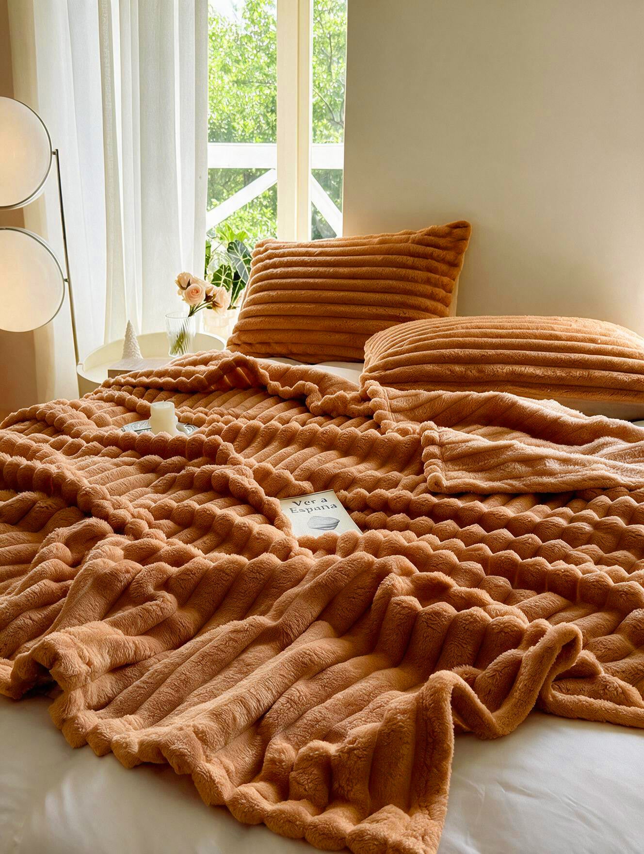 Plaid côtelé Nuage coloris caramel