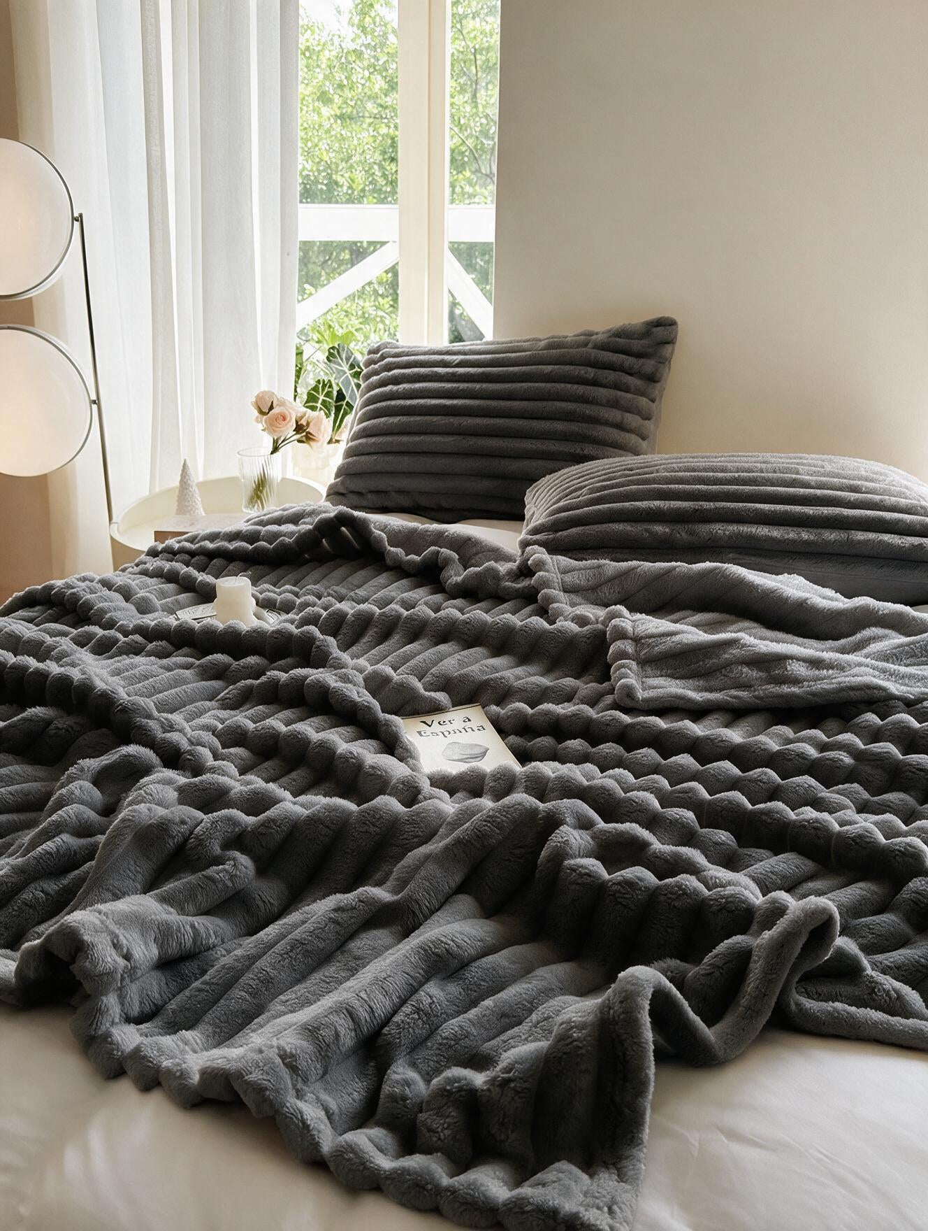 Plaid côtelé Nuage coloris gris anthracite