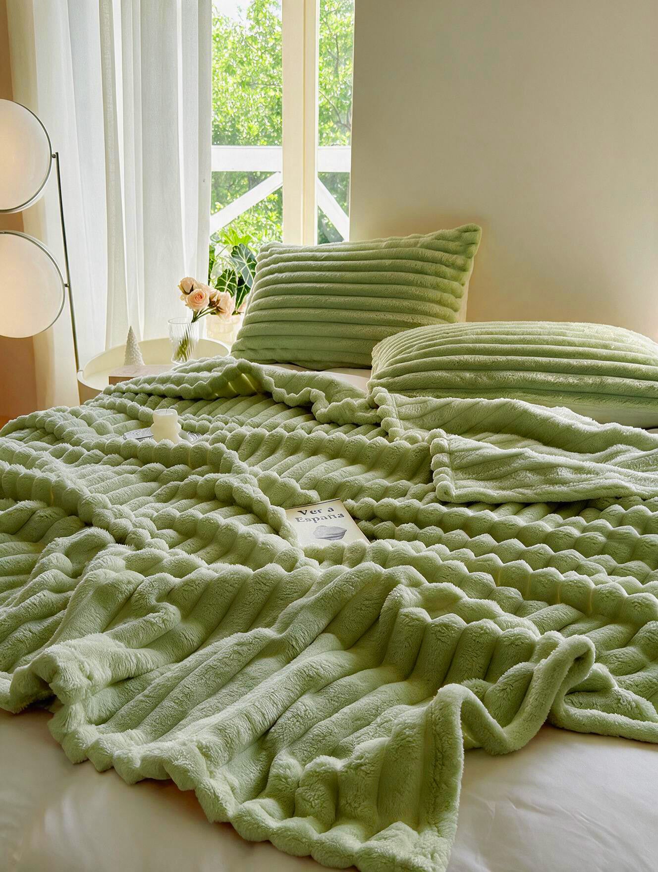 Plaid côtelé Nuage coloris vert