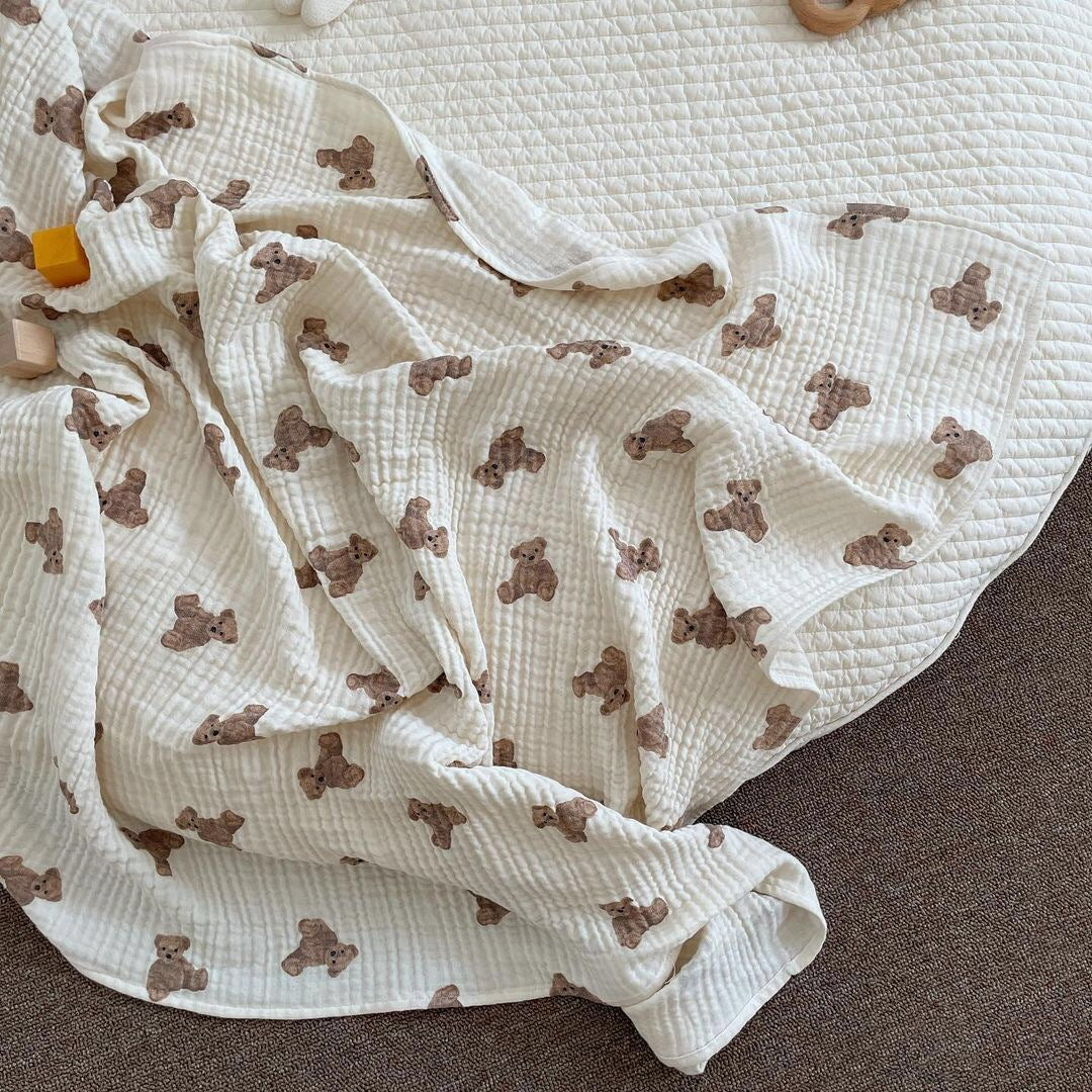 Plaid bébé double gaze de coton motif ourson
