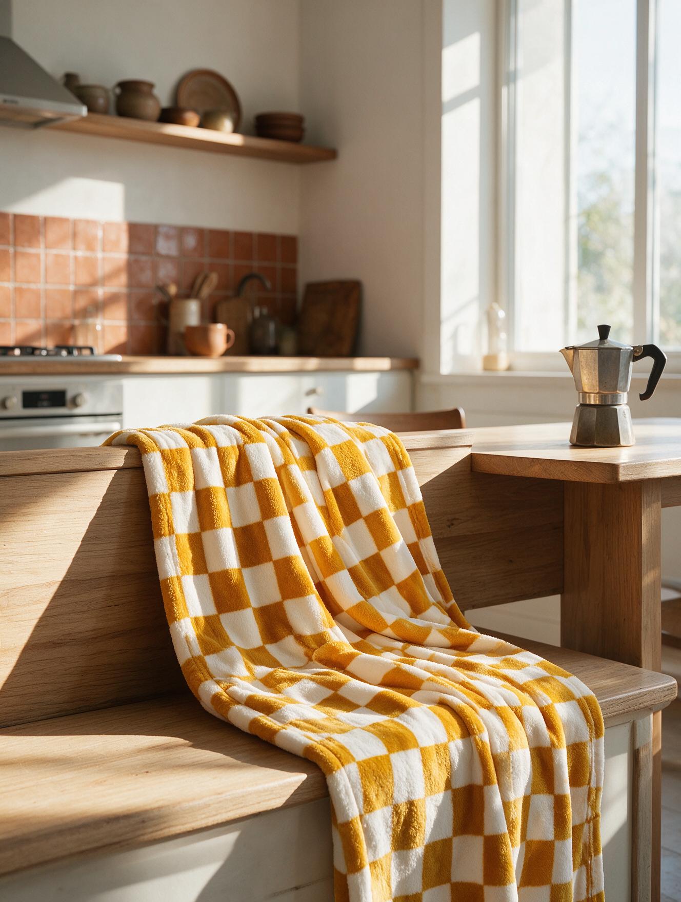 Plaid damier flanelle dans un salon